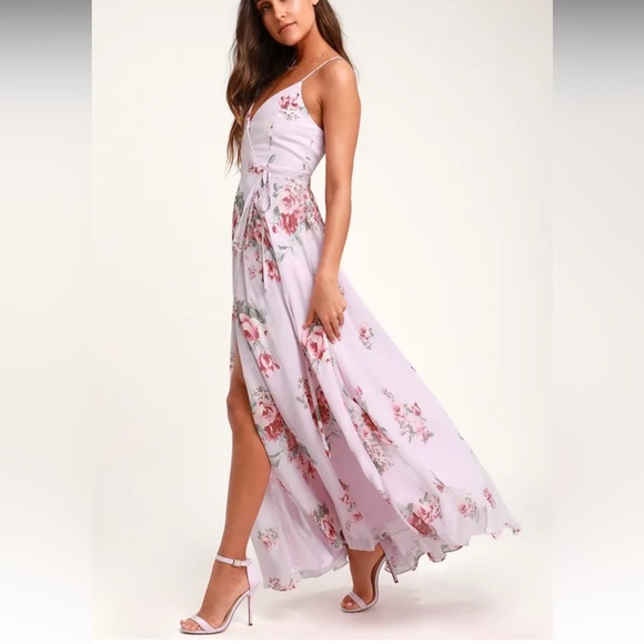 Lulu’s Lavender Floral Print Wrap Maxi Dress - Picture 3 of 4
